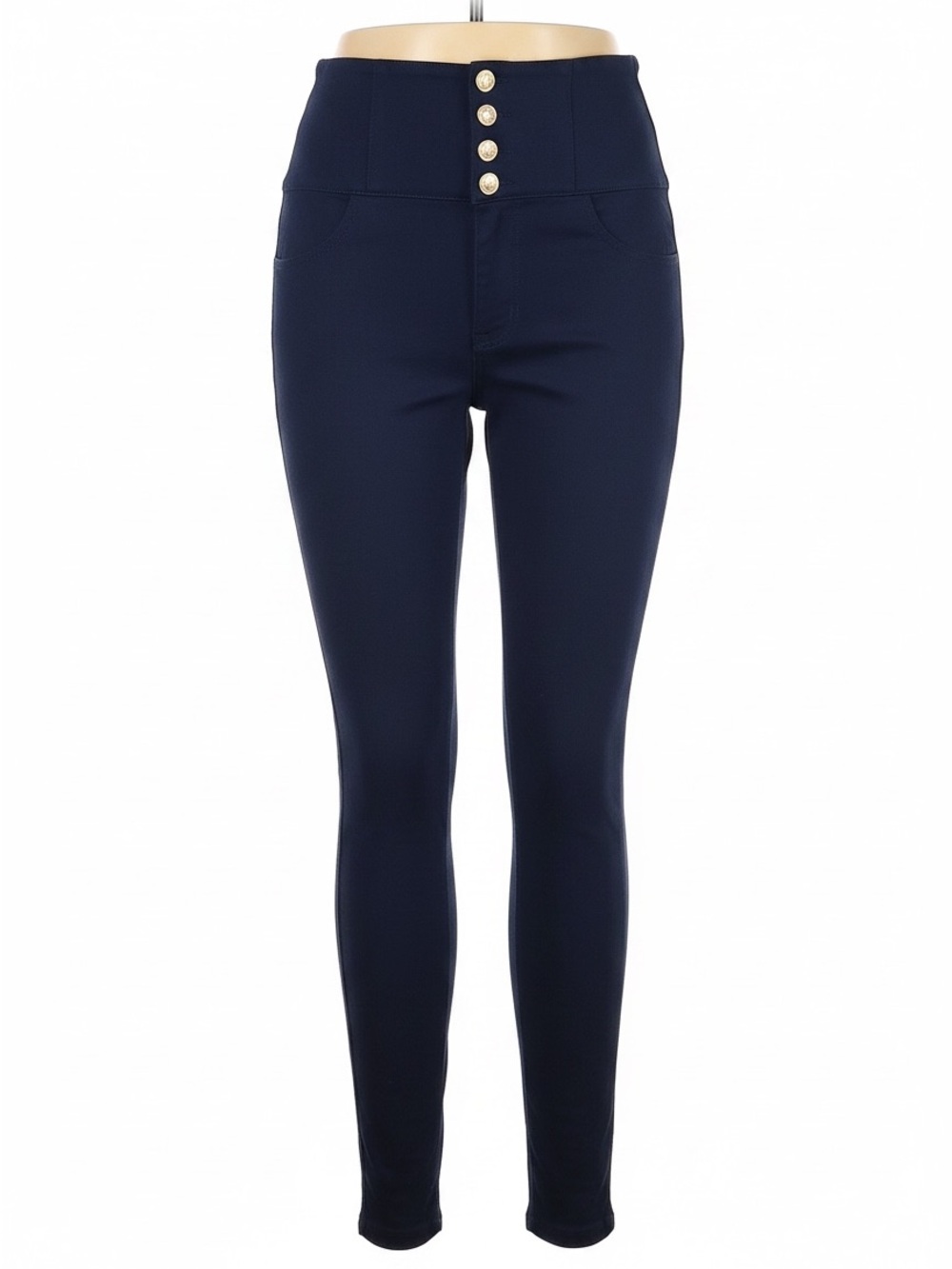 High-Waist Navy 4 Button Pants